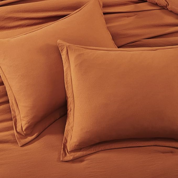 Queen Comforter Set-7 Pieces Soft Prewashed Bed in a Bag Queen Bedding Sets | All Season Comforter with Sheets, Pillow Shams & Pillowcases,Burnt Orange