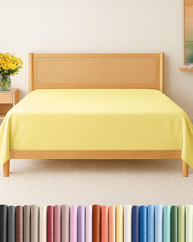 Full Flat Sheet - Single Top Flat Sheet Only - Soft & Cooling - Yellow | Hotel Luxury Top Flat Sheet Only, Ultra-Soft, Breathable & Cooling, Fade & Wrinkle Free, Easy-Care, Stain & Shrink Resistant