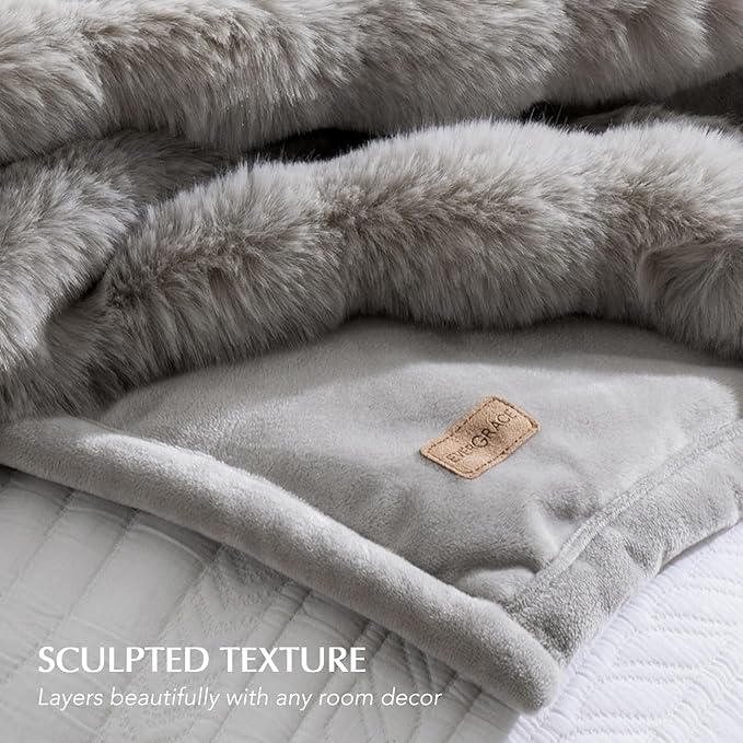 EverGrace Faux Rabbit Fur Bubble Throw Blanket, 60"x80", Taupe | Ultra Soft, Luxury Faux Rabbit Fur Throw, Thick Warm Bubble Blanket, Cozy Fluffy Reversible, for Bed, Couch, Chair, Sofa