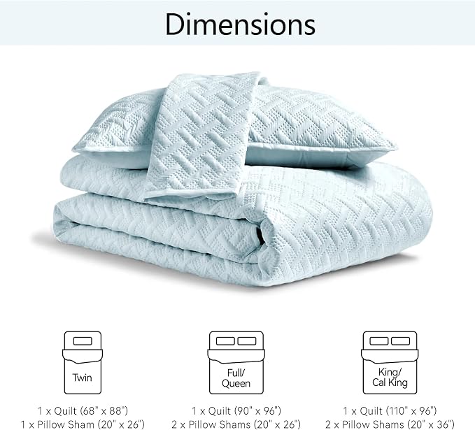 FLYMME Quilts Queen Size, Lightweight Sky Blue Bedspreads, Basket Weave Pattern,Ultra Soft Microfiber Bed Coverlet 3 Pieces for All-Season (1 Quilt, 2 Shams)