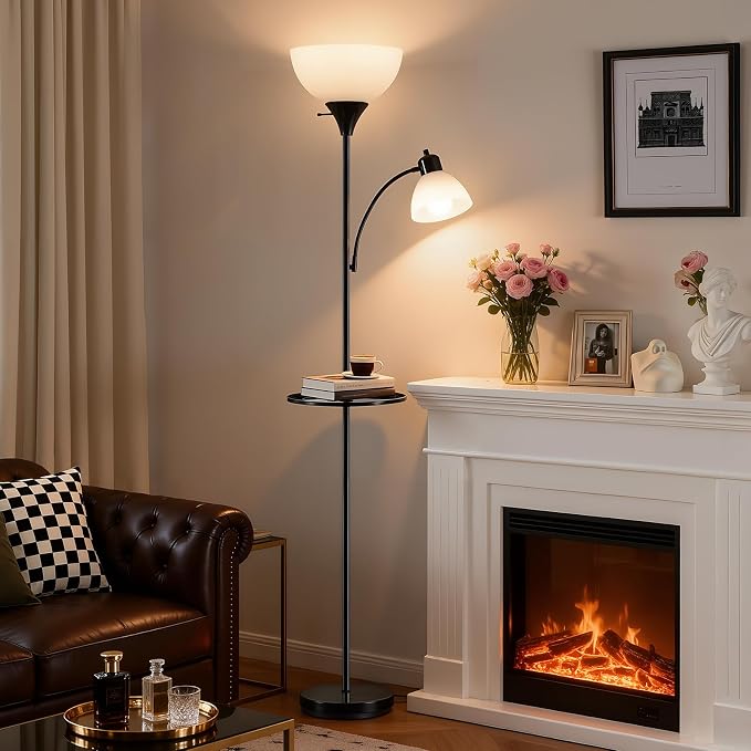 72" Floor Lamp with Table, Adjustable Reading Lights,Torchiere Floor Lamps | Modern for Living Room, Bedroom, Office,Black【Bulb not included】