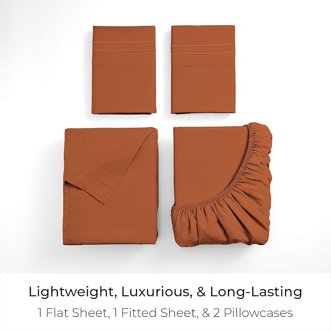 Mellanni Iconic 4-Piece, Ultra Soft Sheet Set (California King, Terracotta) | 10M+ Sleepers. Lab-tested: Sleeps Cool, Stays Bright, Strong, Smooth. Good Housekeeping Best Bedding, 7 yrs running.