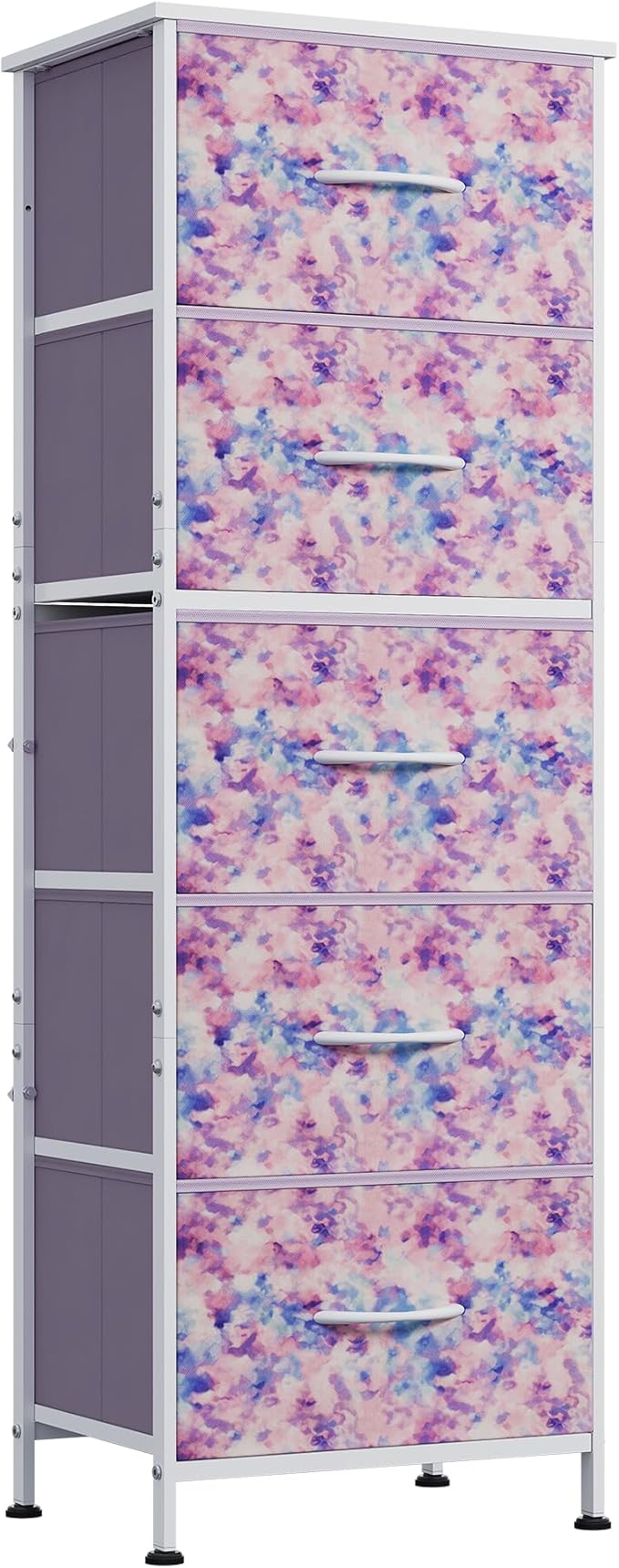 WLIVE Tall Dresser for Bedroom, 5 Drawer Dresser, Tie-Dye | 5 vertical fabric drawers, Tall vertical design, Bedroom or closet use, Dresser for small spaces, Chest of drawers
