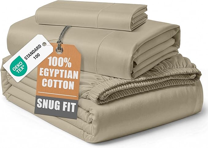 LANE LINEN Twin XL Sheets Cute 100% Egyptian Cotton Sateen - Linen | Black Twin XL Sheets - 3-Piece Set, Ideal For Dorms And Adjustable Beds, For A Luxurious Night's Sleep, Luxe Sheen