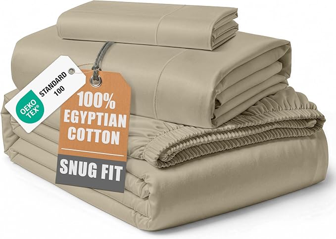 LANE LINEN Cotton Twin Sheet Set 100% Egyptian Cotton Sateen - Linen | Twin Size Bed Sheets - 3-Piece Set, Ideal For Dorms And Guest Beds, For A Luxurious Night's Sleep, Luxe Sheen,