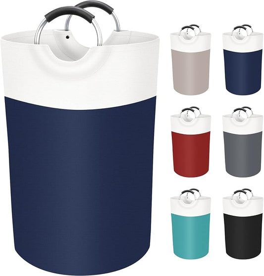 BlissTotes 75L Laundry Basket, Freestanding Collapsible Hamper, Blue | Collapsible Dirty Clothes Hamper, Foldable Laundry Bag for Dorm, Waterproof Fabric, Padded Aluminum Handles