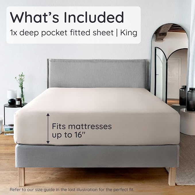 Bambaw 100% Viscose Derived from Bamboo Fitted Sheet King Size, Cooling King Sized Fitted Sheet with Corner Straps, Soft & Breathable (Sand)