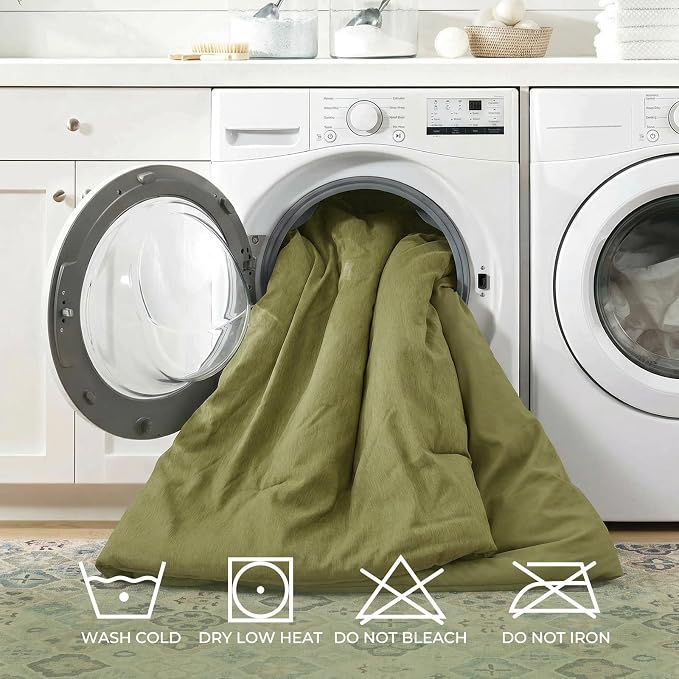 JOLLYVOGUE Olive Green Full Comforter Set, Cationic Dyeing Bed in a Bag Full 7 Pieces, Double-Tone Bedding Set with Down Alternative Comforter, Sheets, Pillowcases & Shams
