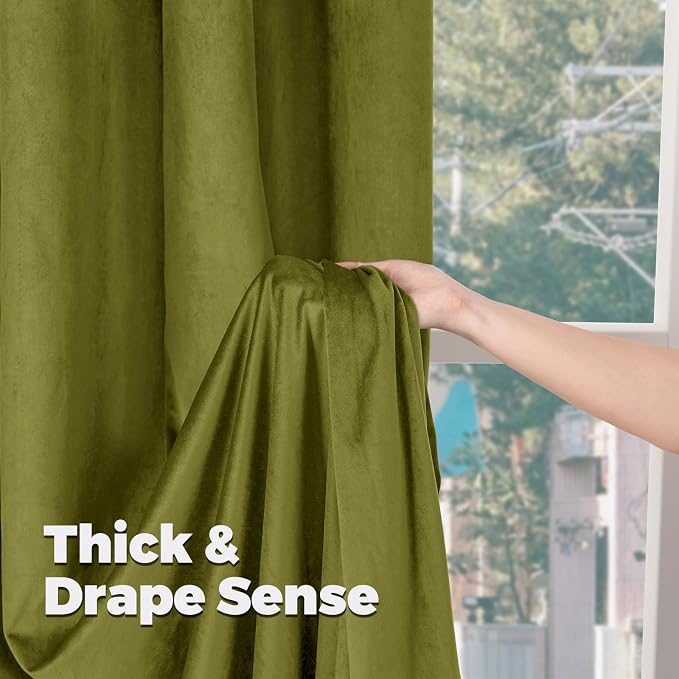 BGment Velvet Blackout Curtains 84 Inches Long for Living Room, Moss Green | Vintage, Thermal Insulated, Room Darkening, Privacy Drapes for Bedroom/Guest Room Back Tab Rod Pocket, 2 Panels, 52x84 Inch