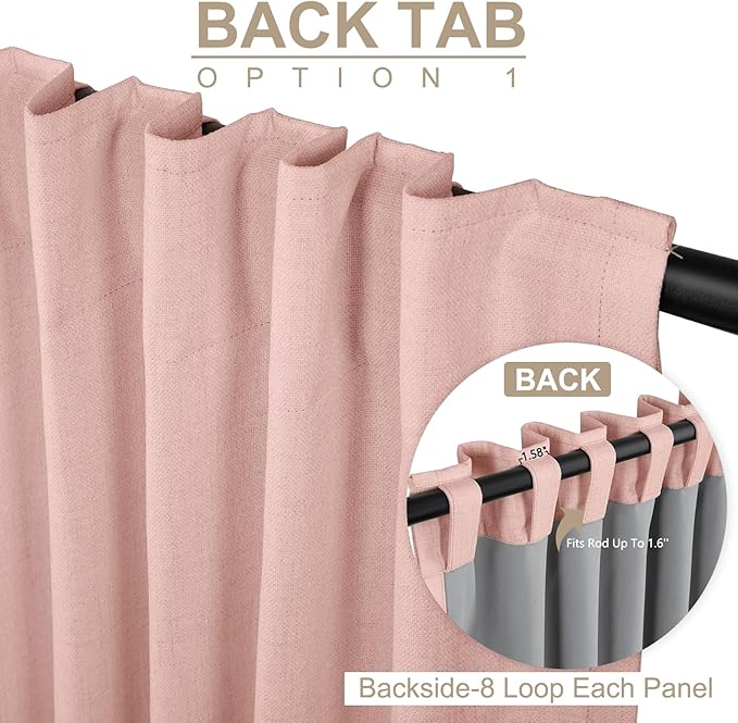 Faux Linen Total Blackout Curtains for Bedroom 80 Inch Long Blush Pink | 100% Blackout Shield, Back Tab/Rod Pocket Living Room Drapes, Thermal Insulated Blackout Curtains 2 Panels Set, 50"W x 80"L
