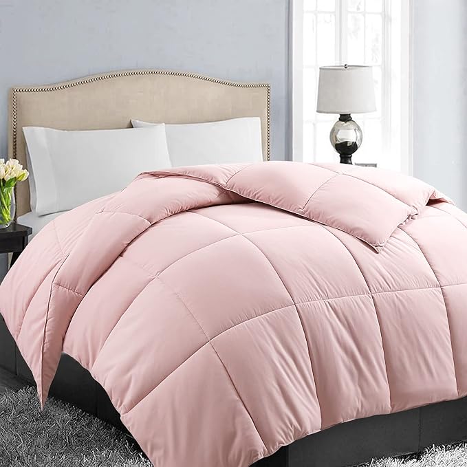 EASELAND Queen Size Down Alternative Comforter, Pink, 88x88 Inches | Quilted Duvet Insert for All Seasons, Soft Lightweight Bedding with Corner Tabs, Breathable Machine Washable Hotel Quality
