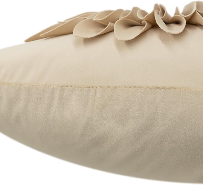 OiseauVoler Elegant 3D Flower Decorative Throw Pillow Covers 18x18 Inch Tan | Vintage Floral Pillow Cases Covers Easy Care Machine Washable For Home Sofa Bed Living Room Farmhouse Taupe Earth Tone Colors