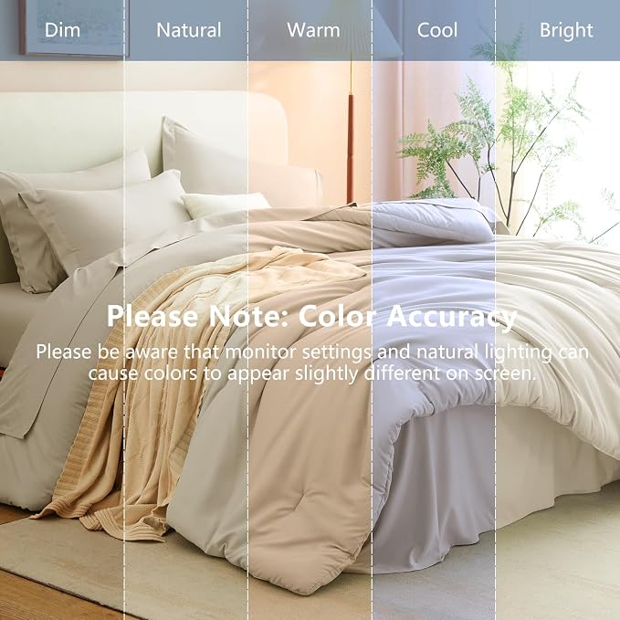 Full Size Comforter Set Oatmeal, 7 Pieces Bed in a Bag | OEKO-TEX Certified, All-Season, Bedroom, 240GSM Down Alternative Comforter, Flat & Fitted Sheets, 2 Pillowcases & 2 Shams