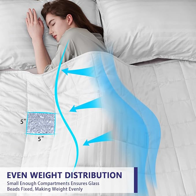 yescool Weighted Blanket for Adults (25 lbs, 60" x 80", Snowy Stripes) Heavy Blanket for Sleeping Perfect for 240-260 lbs, Queen Size Breathable Blanket with Premium Glass Bead, Machine Washable
