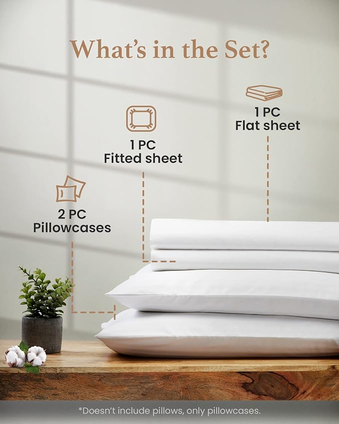 Good Sleep Bedding 100% Egyptian Cotton Sheets Queen Size, 4 Piece Silky Sateen Weave Queen Bed Sheets, Ultra-Soft & Durable Hotel Luxury, 16 Inch Deep Pocket Queen Sheets - White