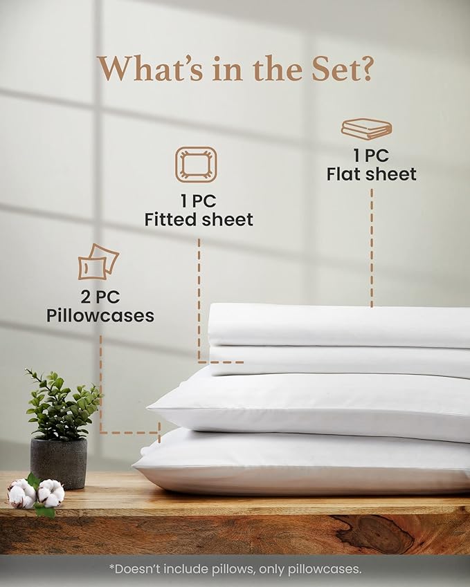 Good Sleep Bedding 100% Egyptian Cotton Sheets King Size, 4 Piece Silky Sateen Weave King Sheets, Ultra-Soft & Durable Hotel Luxury, 16 Inch Deep Pocket King Sheet Set - White