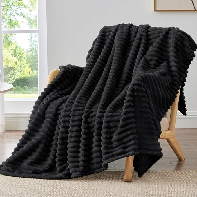 BEDELITE Ribbed Fleece Throw Blanket for Couch, Black, 50"x70" | Ultra-Soft Plush Fleece, Warm Yet Lightweight, Ribbed Texture, Home Decor, Machine Washable, Giftable, All-Season Use