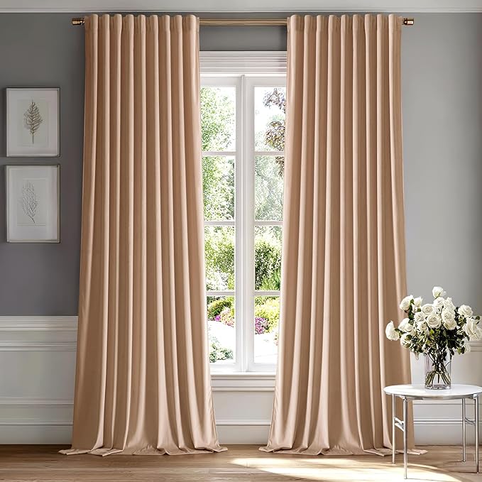 MIULEE Blush Beige Velvet Curtains 52x96 inches Luxury Blackout Curtains | Thermal Insulated, Super Soft Window Drapes for Bedroom Living Room, Rod Pocket & Back Tab