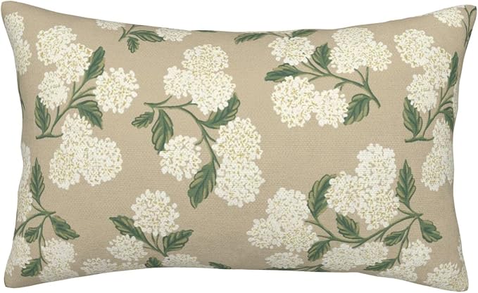 Beige Spring Pillow Covers 12x20 Inch 2 Pcs Khaki Green Hydrangea Flower Decor Throw Pillows Vintage Floral Seasonal Summer Outdoor Decoration Pillowcase Linen Cushion Cover for Couch Sofa