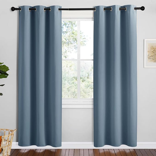 NICETOWN Smoky Blue Blackout Curtains, 2 Panels, 34" x 72" | Thermal Insulated Decoration Drapes for Play Room Window