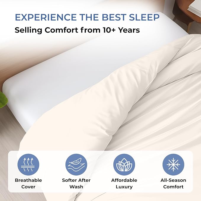 1 Pc Duvet Cover King Size-100% Egyptian Cotton 600 Thread Count Ultra Soft Premium Durable Comforter Cover Zipper Closure & Corner Ties - (Ivory, 104" X 94")