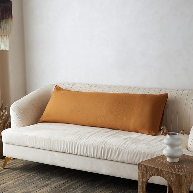 Simple&Opulence Body Pillow Cover 20" x 54",100% Pure Linen, Ultra Soft and Breathable, Body Pillowcase with Envelope Closure for Adults(Rust)