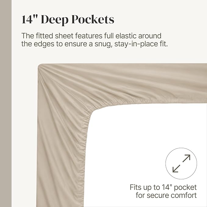 Modern Threads Soft Microfiber Solid Sheets - Luxurious Microfiber Bed Sheets - Includes Flat Sheet, Fitted Sheet with Deep Pockets, & Pillowcases Khaki Full