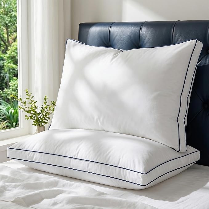 Down Pillows Queen Size Set of 2, Hotel Bed Pillow for Sleeping | Luxury Collection Gusseted Pillow Soft and Fluffy Support, Cotton Cover, Breathable, for Side, Back and Stomach Sleepers