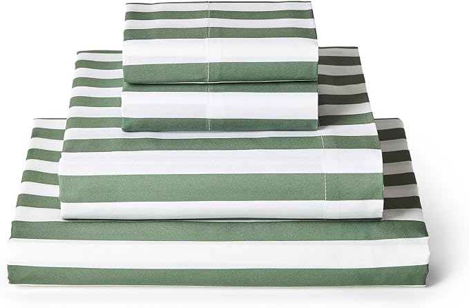 Mellanni Iconic 4-Piece, Ultra Soft Sheet Set (Queen, Oxford Stripe Sage) | 10M+ Sleepers. Lab-tested: Sleeps Cool, Stays Bright, Strong, Smooth. Good Housekeeping Best Bedding, 7 yrs running.
