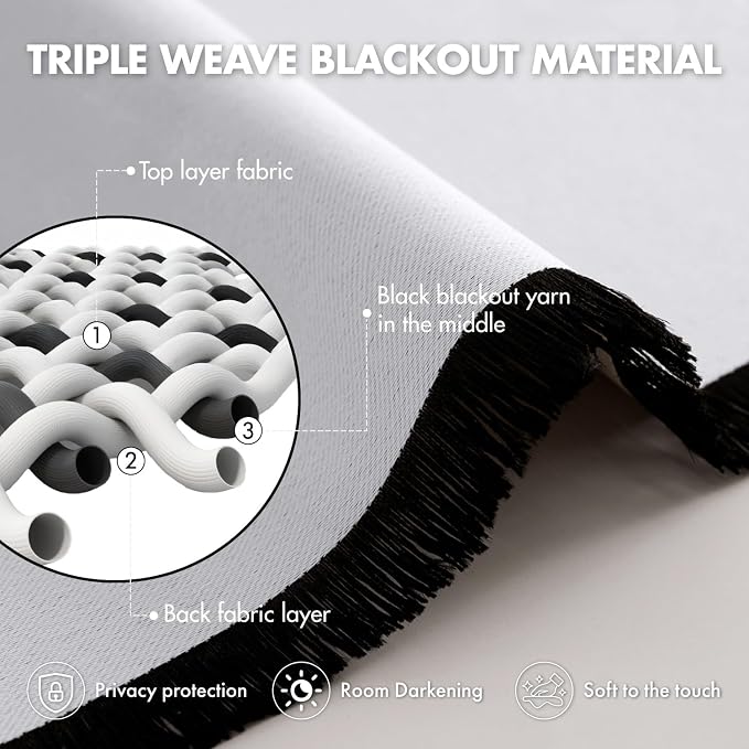 MIULEE Greyish White Blackout Bedroom Curtains Drapes 72 Inch Long 52"x72" | Grommet Top, Room Darkening Window Drapes, Privacy Protection, Thermal Insulated, Heat Blocking, Light Blocking