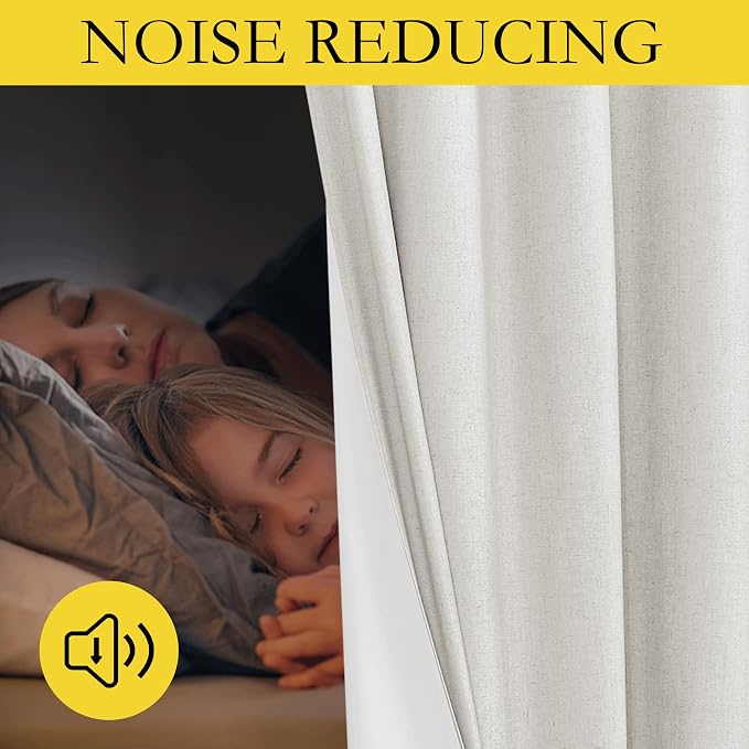 NICETOWN Back Tab 100% Blackout Linen Curtains 90" Length 2 Panels, Ivory | Thermal Insulated, Noise Reducing Textured Linen Look Windows Curtains for Daytime Sleepers Relaxation, W52" x L90" Each