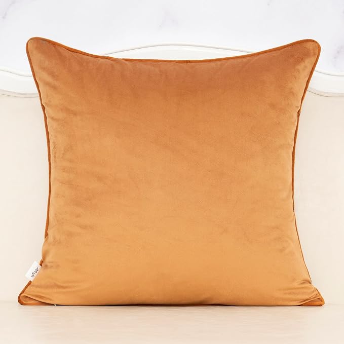 Alerfa Orange Floral Throw Pillow Cover 18 x 18 Inch Cut Velvet Sqaure Luxury Decorative Pillow Cover for Couch Living Room Bedroom