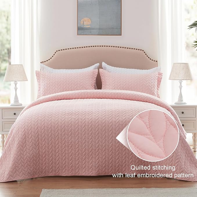 SunStyle Home King Quilt Bedding Set, Lightweight Summer Bedspreads,Pink | Soft Coverlet With 2 Pillow Shams,Morden Style Quilts for All Season,Suitable for Bed,Couch,Bedroom,Guest Room,106"X96"