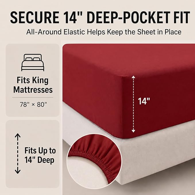 Oversized King Comforter Set Dark Red - 7 Pieces Bed in a Bag | OEKO-TEX Certified, All-Season, Bedroom, Guest Room, Down-Alternative Comforter + Flat & Fitted Sheets + 4 Pillowcases
