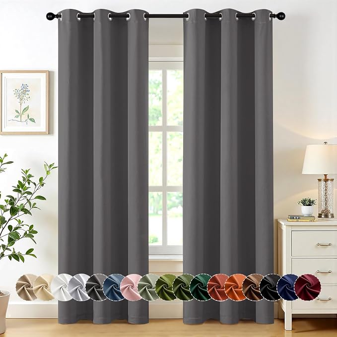 MIULEE Blackout Curtains for Bedroom 2 Panels 40 x 72 Inch Long Gray | Thermal Insulated, Living Room Darkening Grommet Drapes, Noise Reducing, Light Blocking Window Treatments