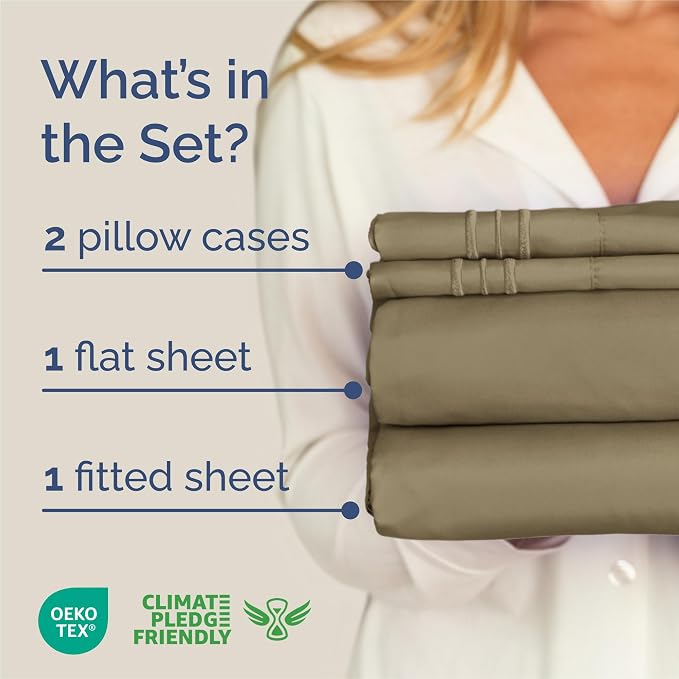 King Size 4 Piece Sheet Set - Comfy Breathable & Cooling Sheets - Khaki | Hotel Luxury Bed Sheets for Women & Men, Deep Pockets, Easy-Fit, Extra Soft and Wrinkle Free Sheets, Oeko-Tex Bed Sheet Set