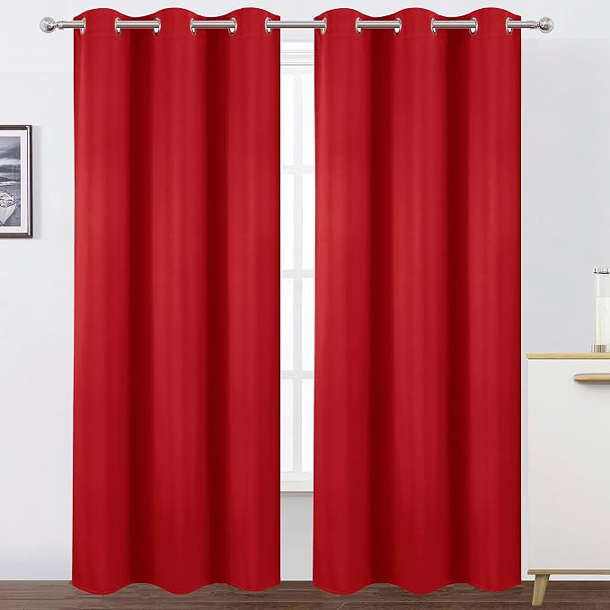 Blackout Curtains 38 x 84 inch/Bright Red Curtains Set of 2 Panels/Thermal Insulated Room Darkening Bedroom Curtains