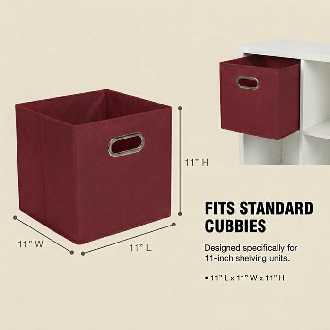 Household Essentials Fabric Storage Bins 6 Piece Set, Burgundy