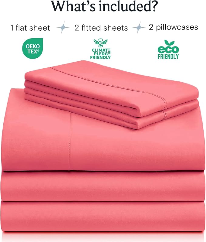 Split King Sheets for Adjustable Bed, Soft Deep Pocket Bed Sheets Set, 5PC | LuxClub Silky Fitted Sheet & Pillowcase Sets, Breathable Hotel Luxury Bedding for Mattress Wrinkle Free, Vermilion