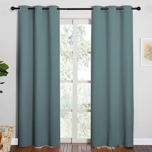 NICETOWN Greyish Blue Blackout Curtains for Guest Room 42" x 84" 2 Panels | Modern Noise Reducing Thermal Insulated Privacy Room Darkening Light Blocking Drape Panels for Bedroom Boy's Door Window