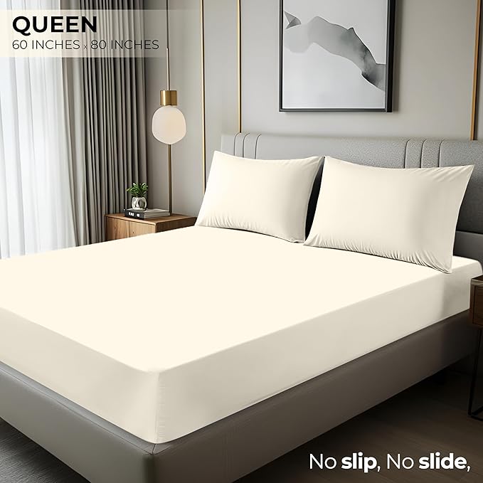Queen Fitted Sheet, Ultra Soft Fits Up to 16 Inch Deep Pocket, Ivory | Hotel Comfort, Cooling & Breathable Cotton like Polyester, Easy Fit, Wrinkle & Fade Resistant, Snug Fit, Easy Care, Oeko-Tex