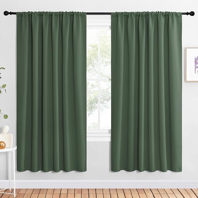 NICETOWN 2 Panels Blackout Curtains, Rod Pocket Window Curtains Room Darkning Drapes for Bedroom/Living Room, Thermal Insulated Solid Draperies for Home Office/Study, 62 by 72-Inch, Dark Mallard