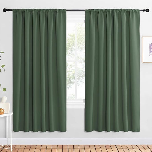NICETOWN 2 Panels Blackout Curtains, Rod Pocket Window Curtains Room Darkning Drapes for Bedroom/Living Room, Thermal Insulated Solid Draperies for Home Office/Study, 62 by 72-Inch, Dark Mallard