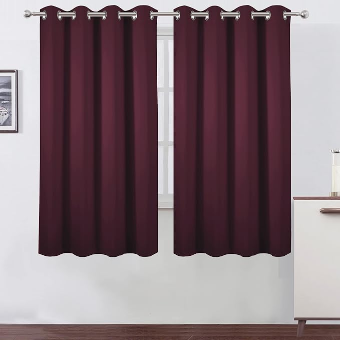Burgundy Red Blackout Curtains 52 x 63 Inch Length/Set of 2 Curtain Panels/Thermal Insulated Room Darkening Blackout Curtains for Bedroom