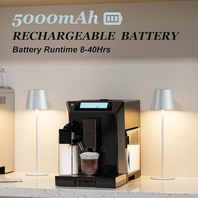 Kakanuo Silver Grey Cordless Lamp Rechargeable - 2 Pack 5000mAH Battery Operated Table Lamp for Counter, 3 Color Stepless Dimming Wireless Lamp for Dining Kitchen, Outdoor Patio, Touch Control