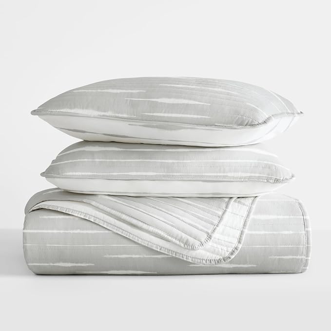 Merit Linens Soft Quilt Coverlet Bedding Set - Reversible Patterns - King/Cal-King Light Gray