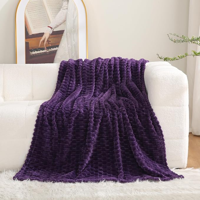 Puncuntex Deep Purple Throw Blanket 60"×80" Fuzzy 3D Jacquard Decorative | Flannel Fleece Super Soft Plush Cozy Blanket for Couch Sofa Chair Lightweight