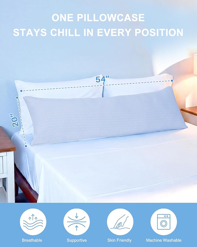 YZ HOME Cooling Body Pillow for Adults,Cold Touch Fabric(Bule,20"x54") | Body Pillow for Side Sleeper,Shredded Memory Foam,Removable Washable Cover