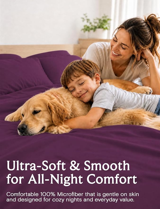 LuxClub King Size Sheets Set, Deep Pocket King Sheets Bed Sheets 4PC, Cooling Sheets King Size Breathable, Soft Hotel Luxury Bedding Wrinkle Free, Silky Fitted Sheet & Pillowcase Sets, Eggplant | LuxClub Silky Fitted Sheet & Pillowcase Sets, Breathable...