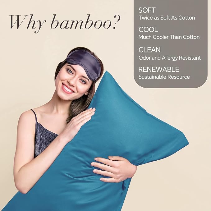 BEDELITE King Pillow Cases Set of 2, Rayon Derived from Bamboo, Teal | Cooling and Breathable Pillow Cover for Hot Sleepers & Night Sweats, Silky Soft Cozy, Envelope Closure, 20x36 Inches